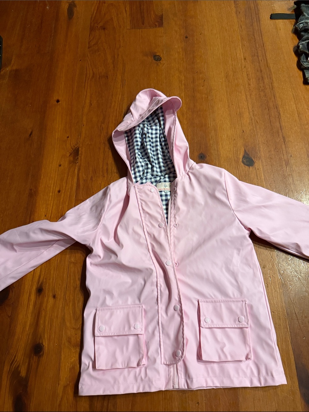 Kids Hooded Pink Raincoat with Gingham Lining